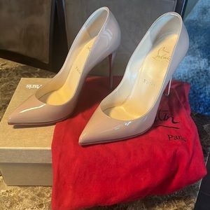 Christian Louboutin Nude Kate 100 Patent Leather Pointed Toe Heels Pumps